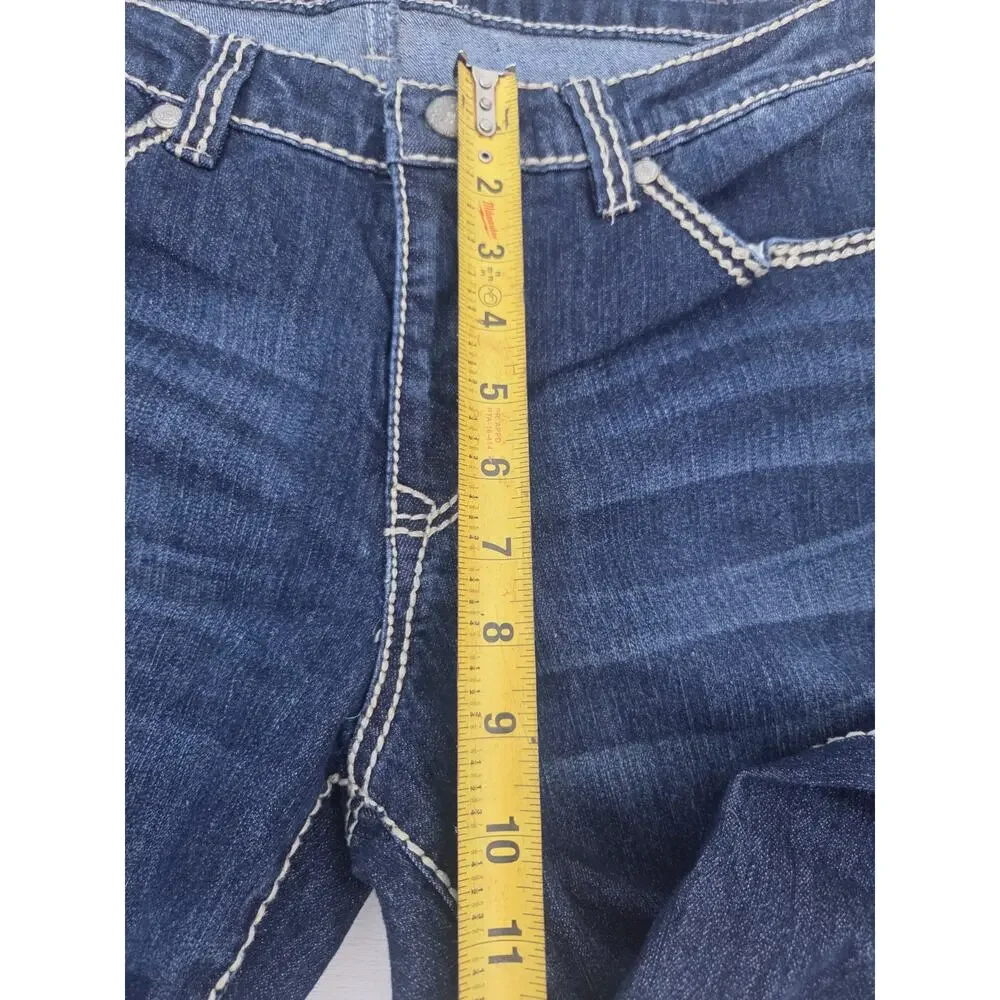 Code Bleu Jeans Andrea Bootcut Blue Denim Stretch Size 14/31R Bling Thick Stitch - Picture 9 of 10